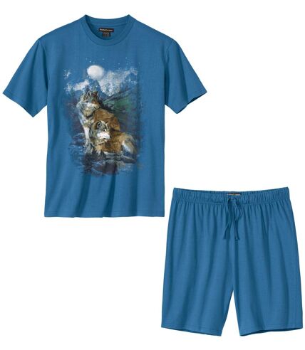 Men's Blue Cotton Pajama Short Set