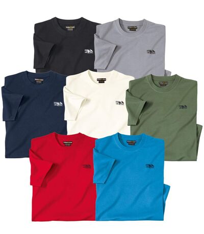 Pack of 7 Men's Cotton T-Shirts - Black Red Green Grey Blue White Navy