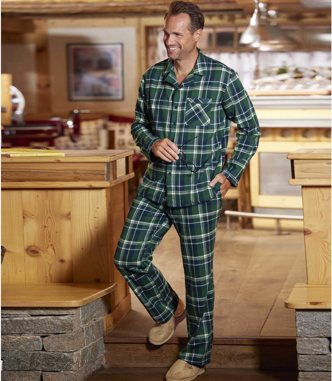 Autentyczna, flanelowa piżama w szkocki wzór Atlas For Men