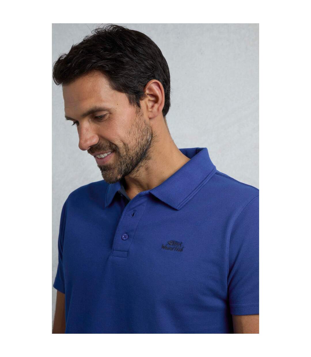 Mens miles pique organic polo shirt cobalt blue Weird Fish-4