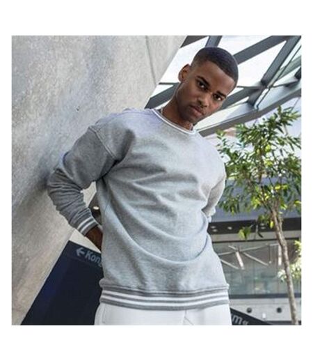 Sweat college homme gris chiné / blanc Build Your Brand