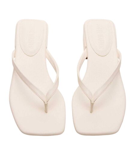 Womens/ladies Caribbean Leather T-bar Flip Flops White Steve Madden