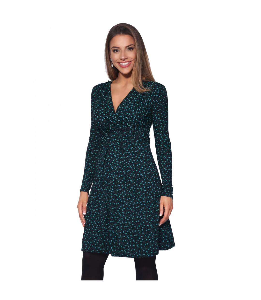 Krisp Womens/Ladies Ditsy Print Knot Front Dress (Teal) - UTKP224-2