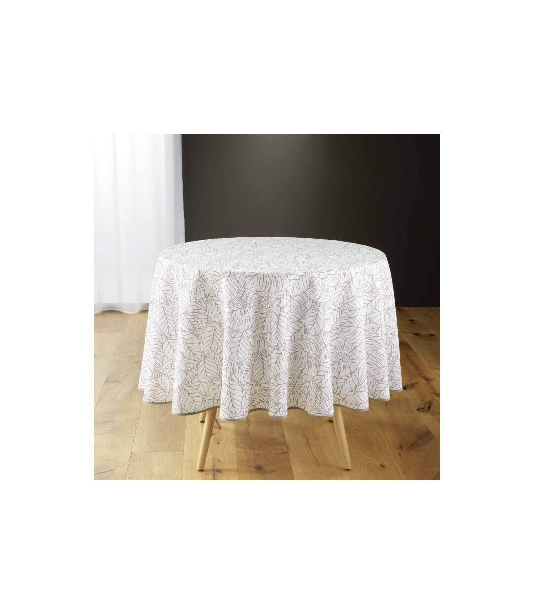 Nappe Ronde Imprimé Solea 180cm Blanc-1