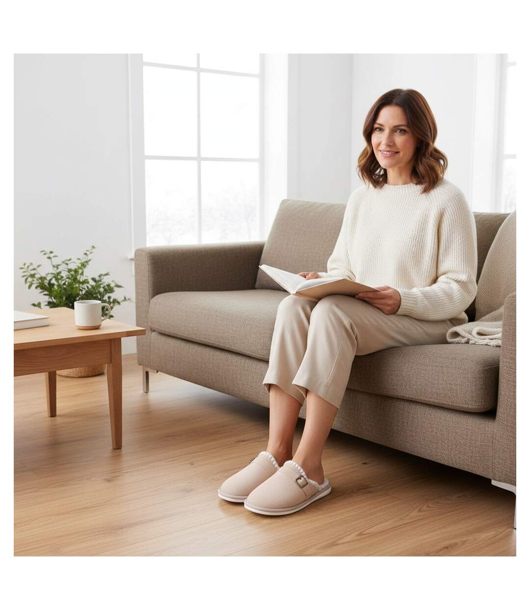 OZABI Mules Femme, Aspect Daim, Broderie Scandinave, Doublure Fourrure-5