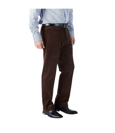 Mens Corduroy Regular Trousers Dark Coffee Harvey & Jones