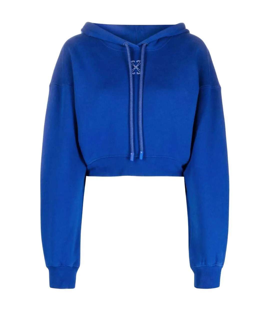Womens/ladies Embr Arrow Cropped Hoodie Blue Off-White-2