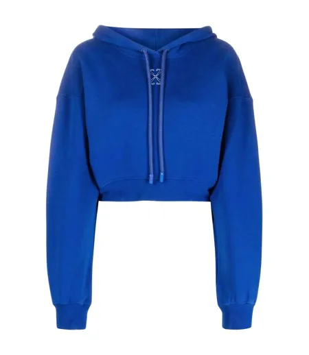 Womens/ladies Embr Arrow Cropped Hoodie Blue Off-White