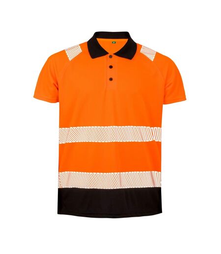 Polo Haute Visibilité Adulte Orange Fluo Noir Result Genuine Recycled