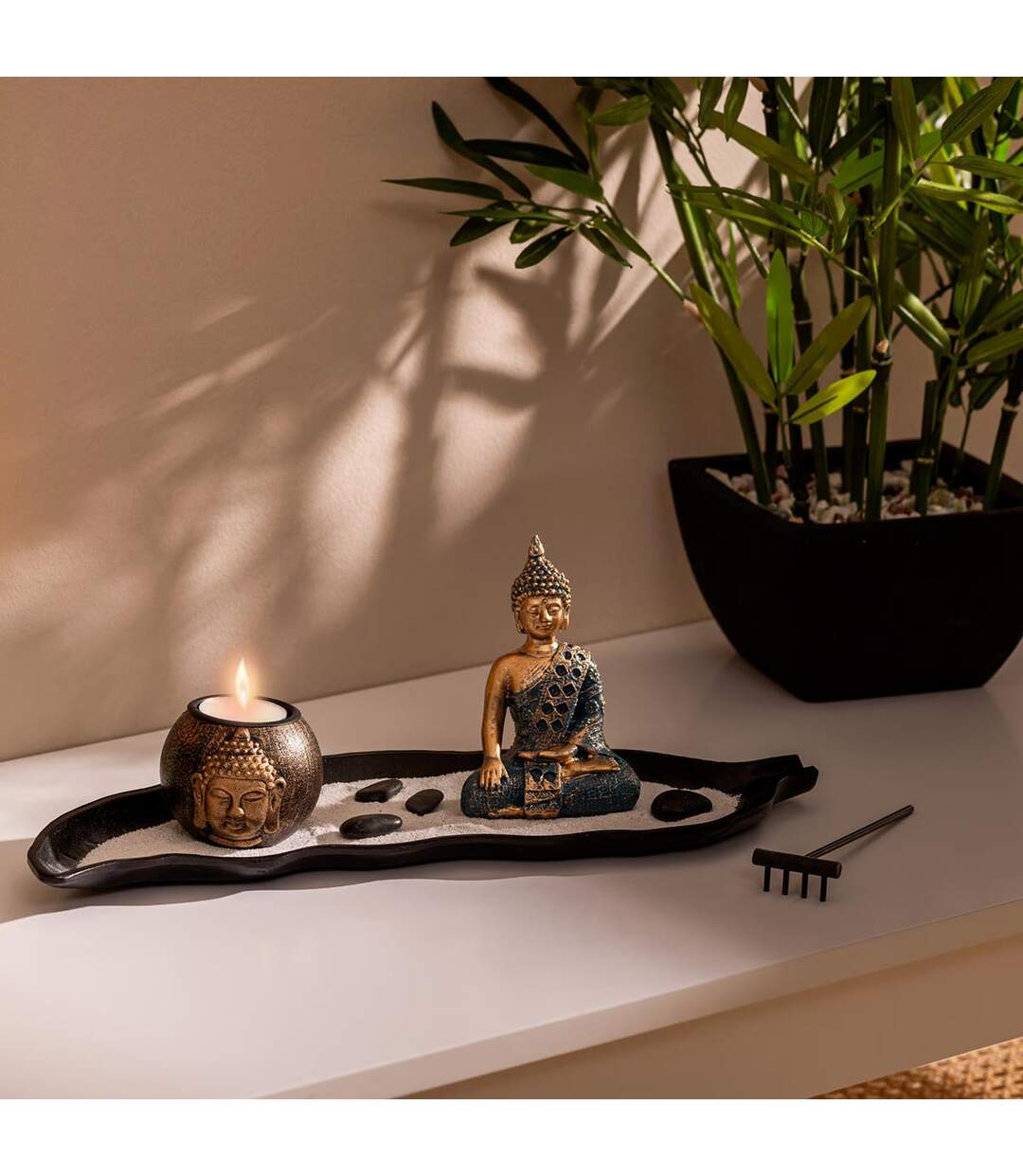 Jardin Zen Déco Shamy 37cm Bleu-4