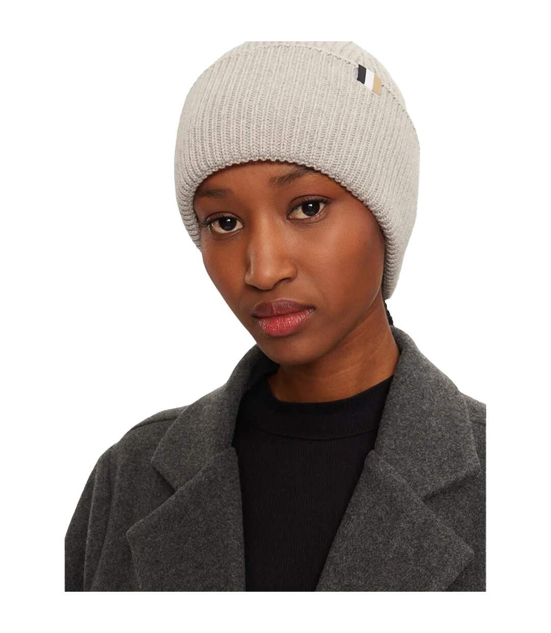 Laura Plain Ribbed Beanie Grey Boss-4