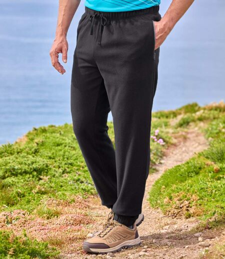 Men's Black Sporty Microfleece Trousers - Elasticated Waistband