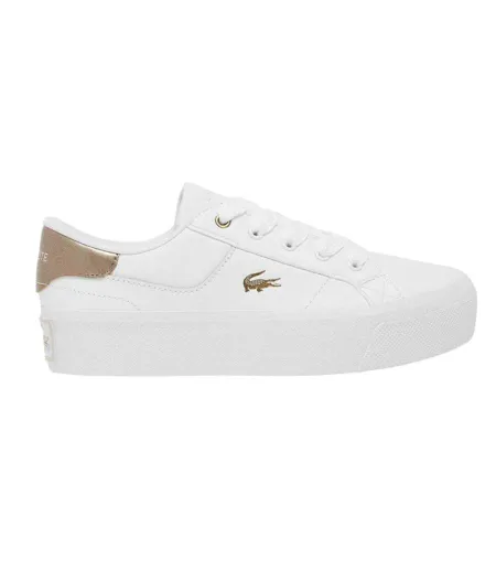 Womens/ladies Ziane Leather Platform Trainers White Bronze Lacoste