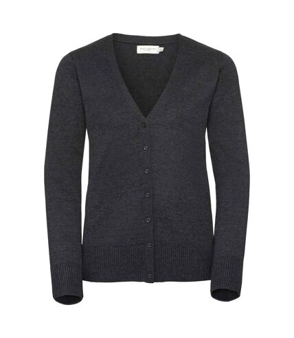 Russell Collection Ladies/Womens V-neck Knitted Cardigan (Charcoal Marl) - UTBC1013