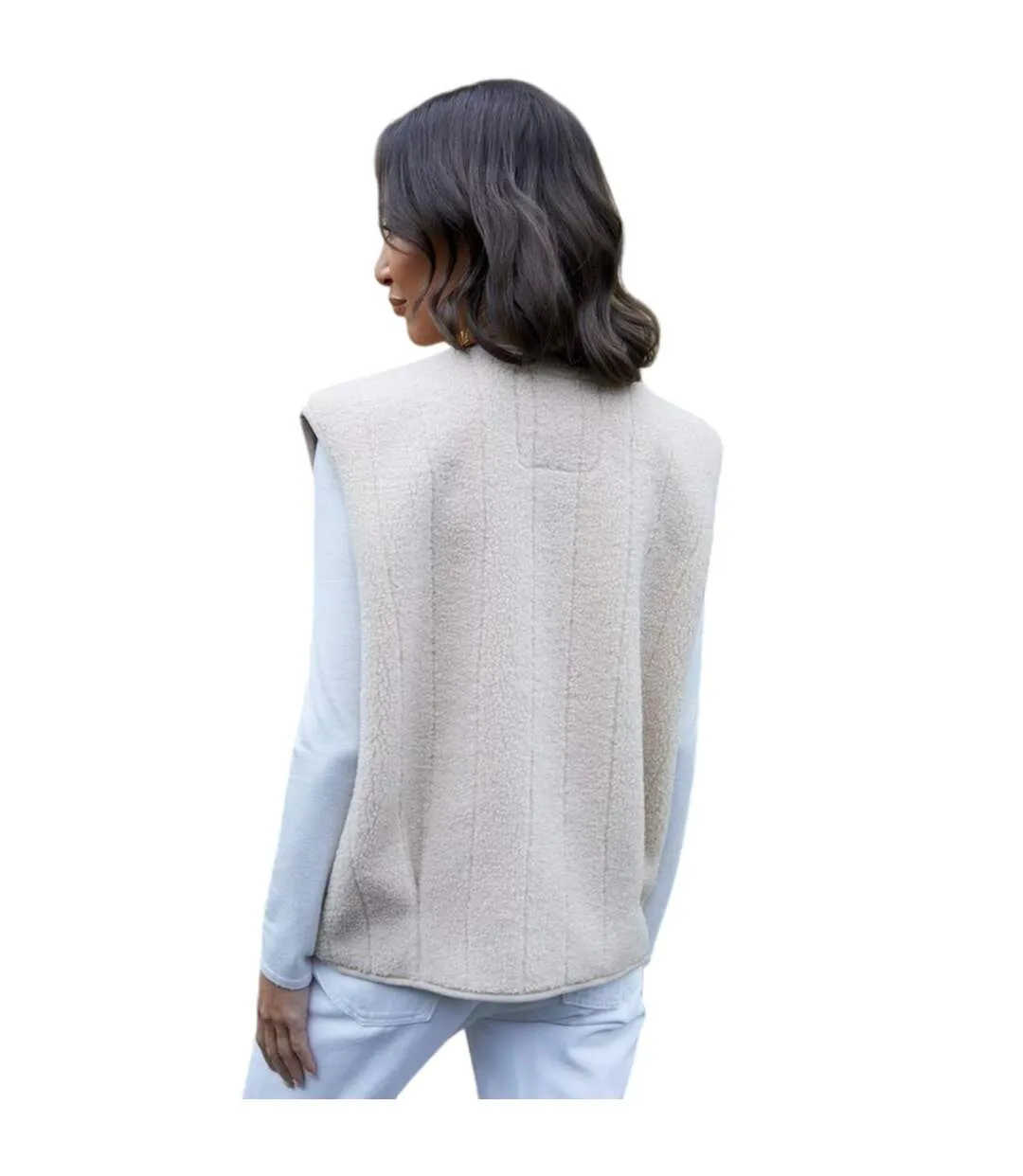 Womens/ladies Niya Borg Lightweight Gilet Ecru Threadbare-3