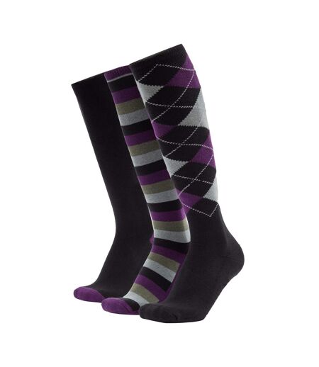 Chaussettes hauteur genoux adulte noir / violet / gris Dublin