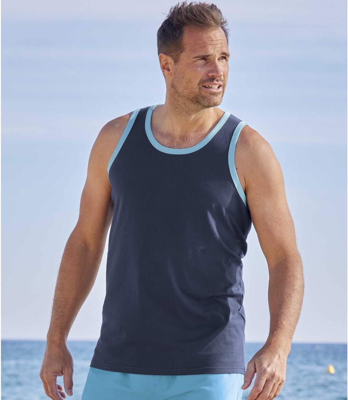 Pack of 3 Men's Summer Tank Tops - Khaki Navy Turquoise Atlas For Men