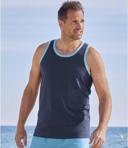 Pack of 3 Men's Summer Tank Tops - Khaki Navy Turquoise