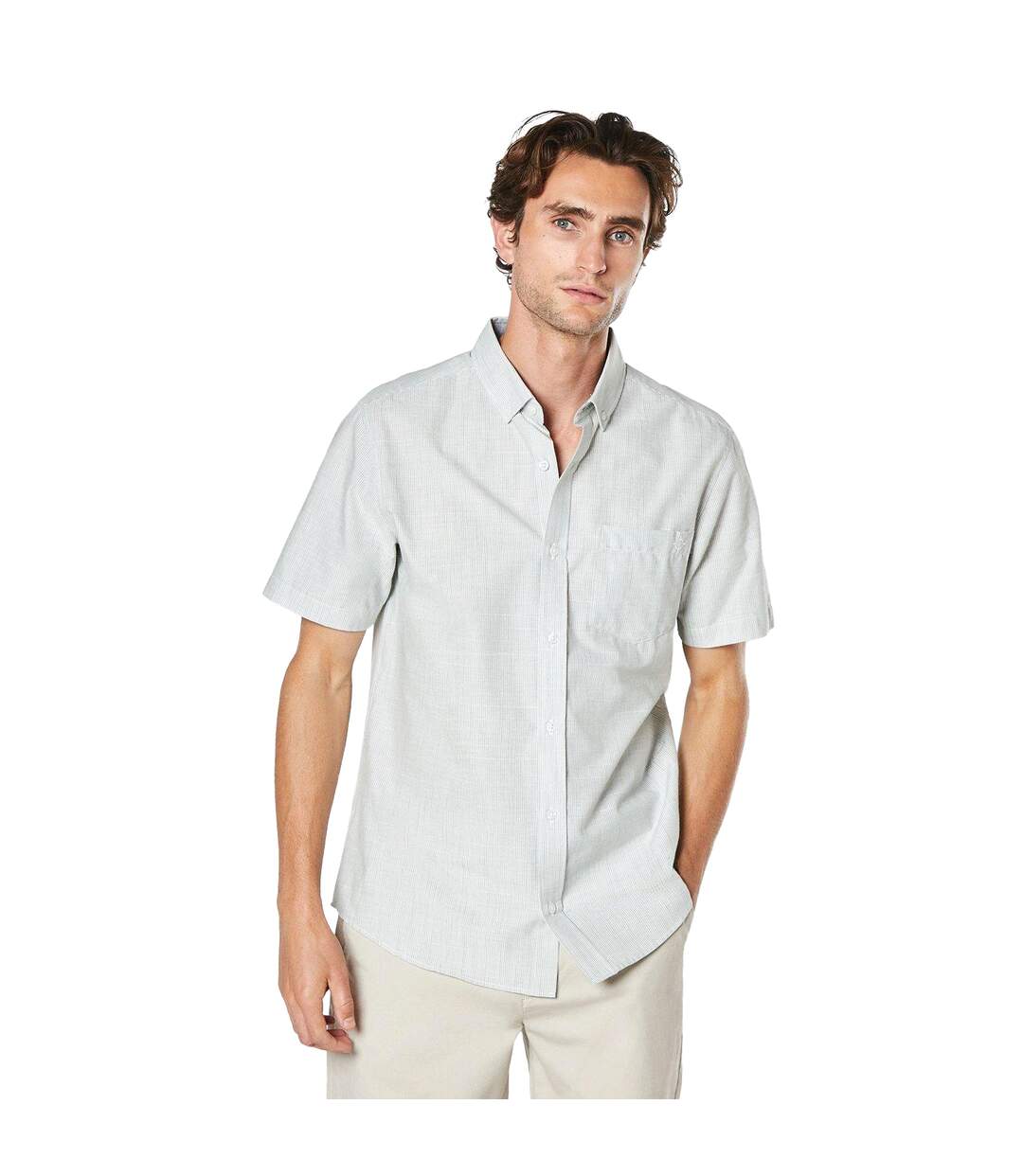 Mens slub poplin short-sleeved shirt khaki Maine