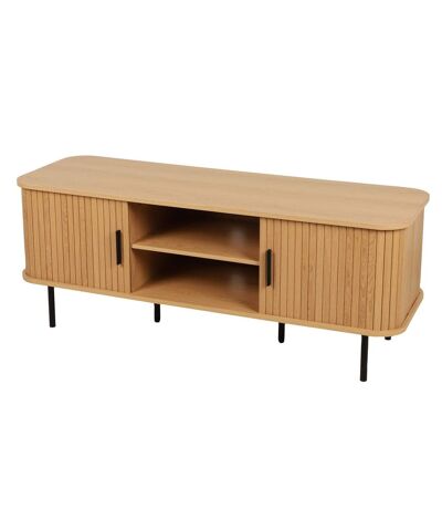 Meuble TV 2 portes coulissantes effet tasseau BONNIE - Beige