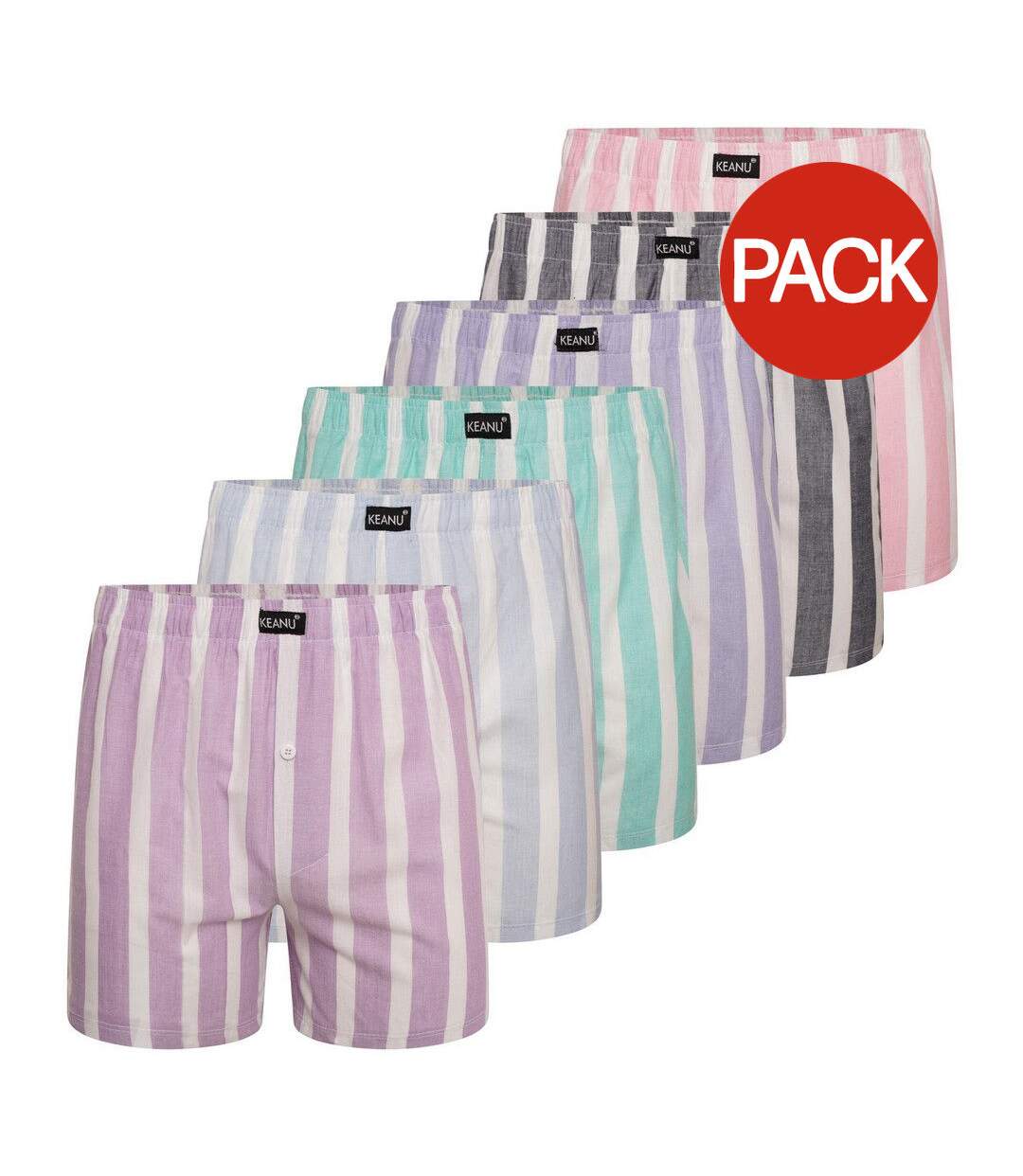 Pack Of 6  Mens Pastel Striped Woven Boxer Shorts  Multicoloured Keanu-2