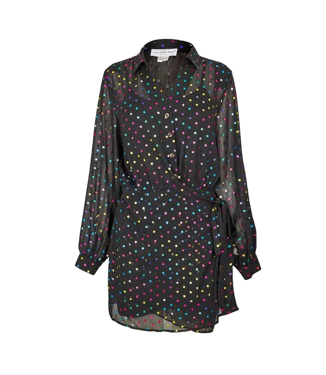 Womens/ladies Miley Polka Dot Sheer Wrap Dress Black Never Fully Dressed-2