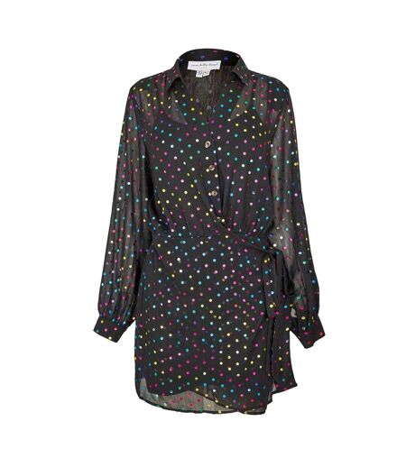 Womens/ladies Miley Polka Dot Sheer Wrap Dress Black Never Fully Dressed