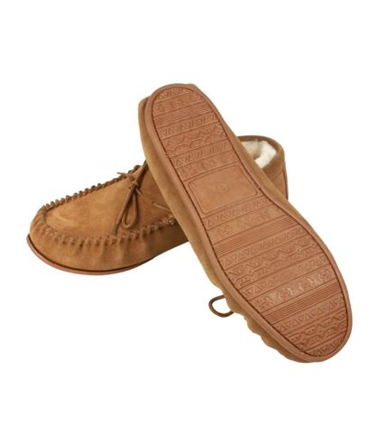 Unisex adult steve sheepskin hard sole moccasins chestnut/natural Eastern Counties Leather