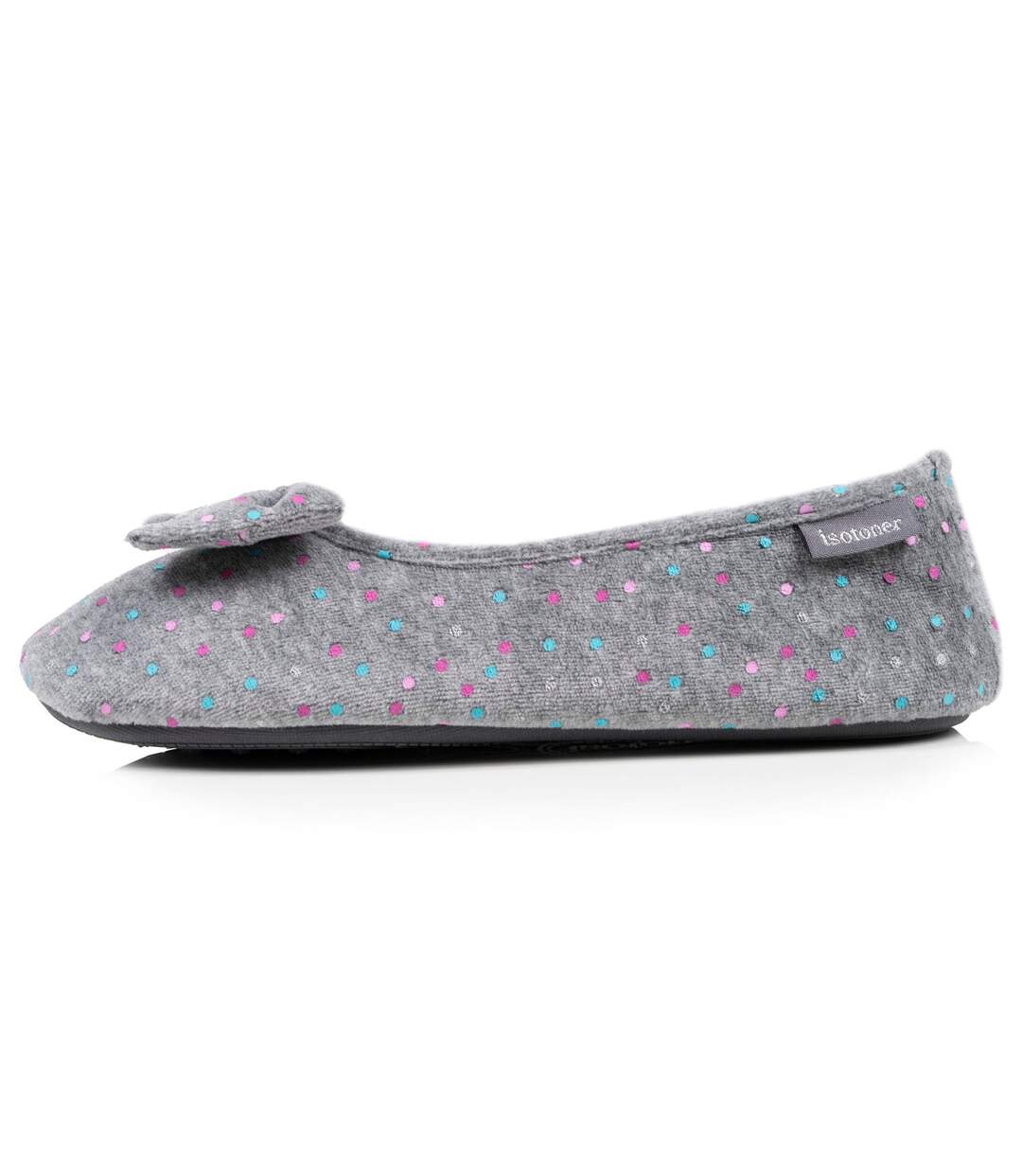 Isotoner Chaussons Ballerines femme velours semelle ultra souple mousse à mémoire forme-4