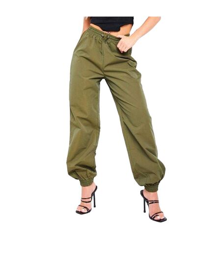 Womens/ladies Toggle Waist Cargo Trousers Khaki Green Missy Empire
