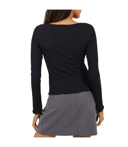 Haut Manches Longues Motif/style Côtelé Femme Noir Brave Soul