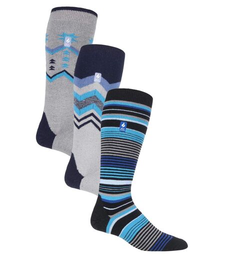 3 Pair Assorted Multipack Ultra Lite Mens Ski Socks | Heat Holders | Funky Retro Style Knee High Socks