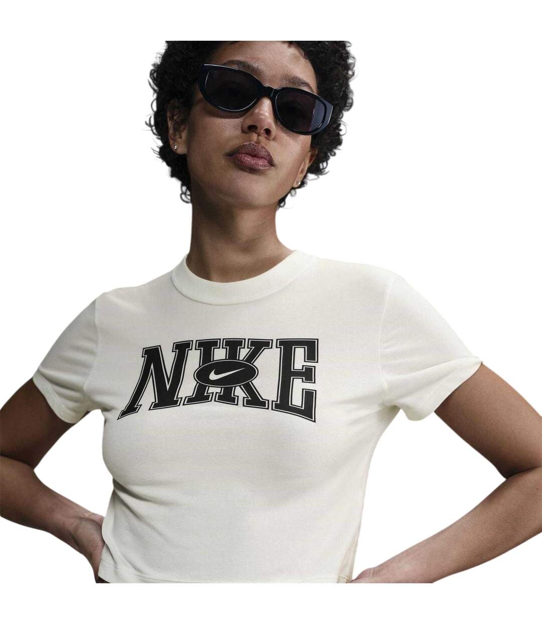 Womens/ladies Team Graphic Print Crop T-shirt Sail Nike-4