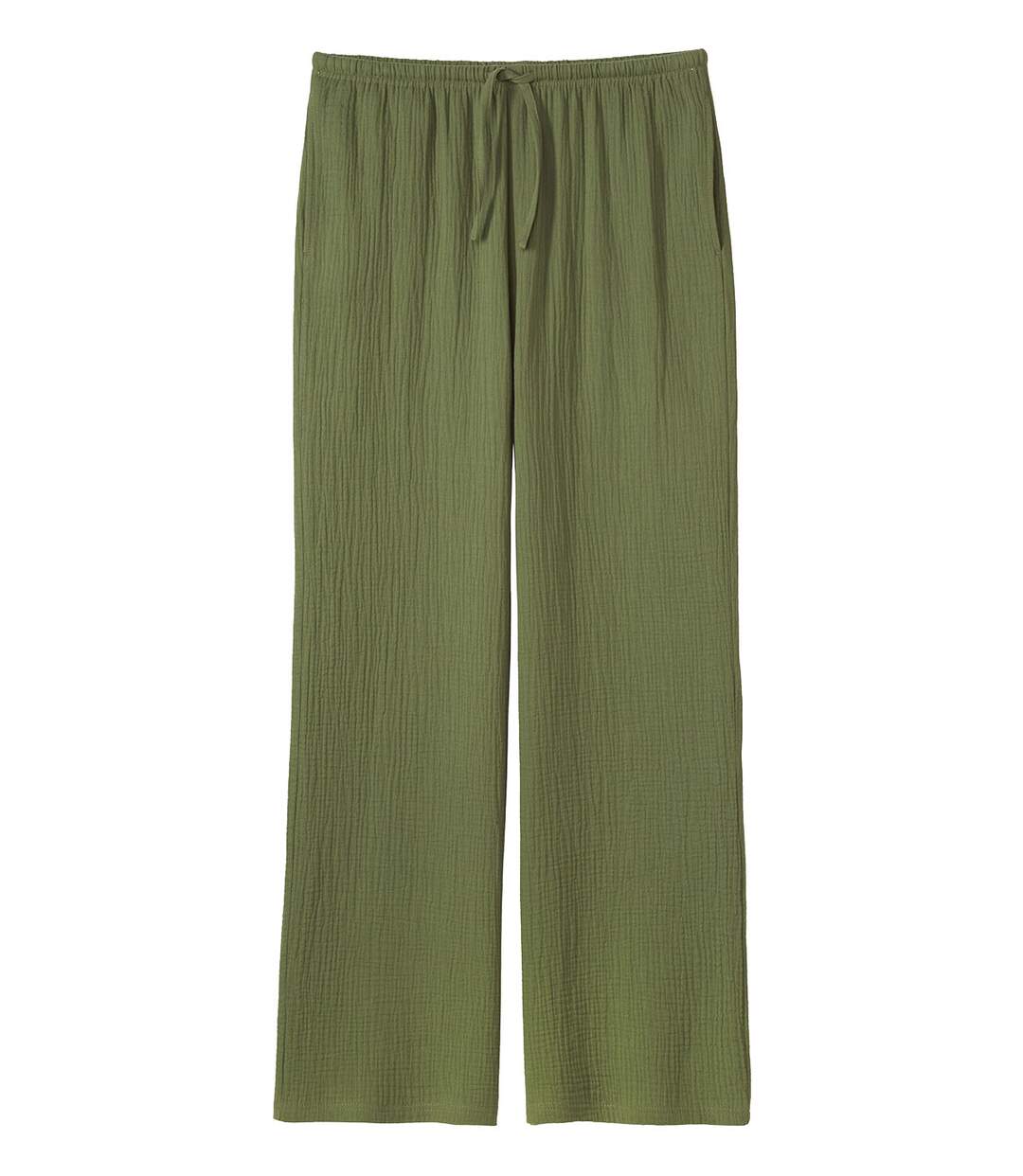 Women's Green Plain Cotton Gauze Trousers-4