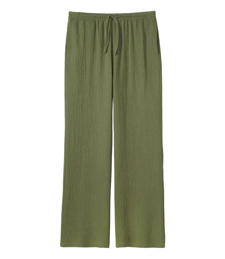 Women's Green Plain Cotton Gauze Trousers