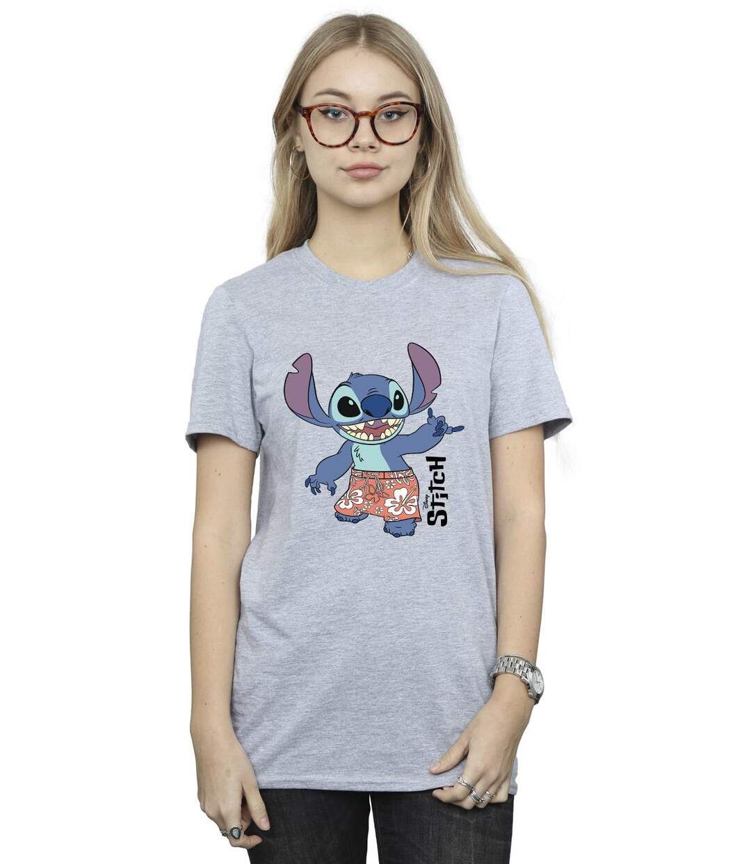 Disney Femmes/Les femmes Lilo & Stitch Bermuda Coton Boyfriend T-Shirt (Gris sportif) - UTBI29930-2