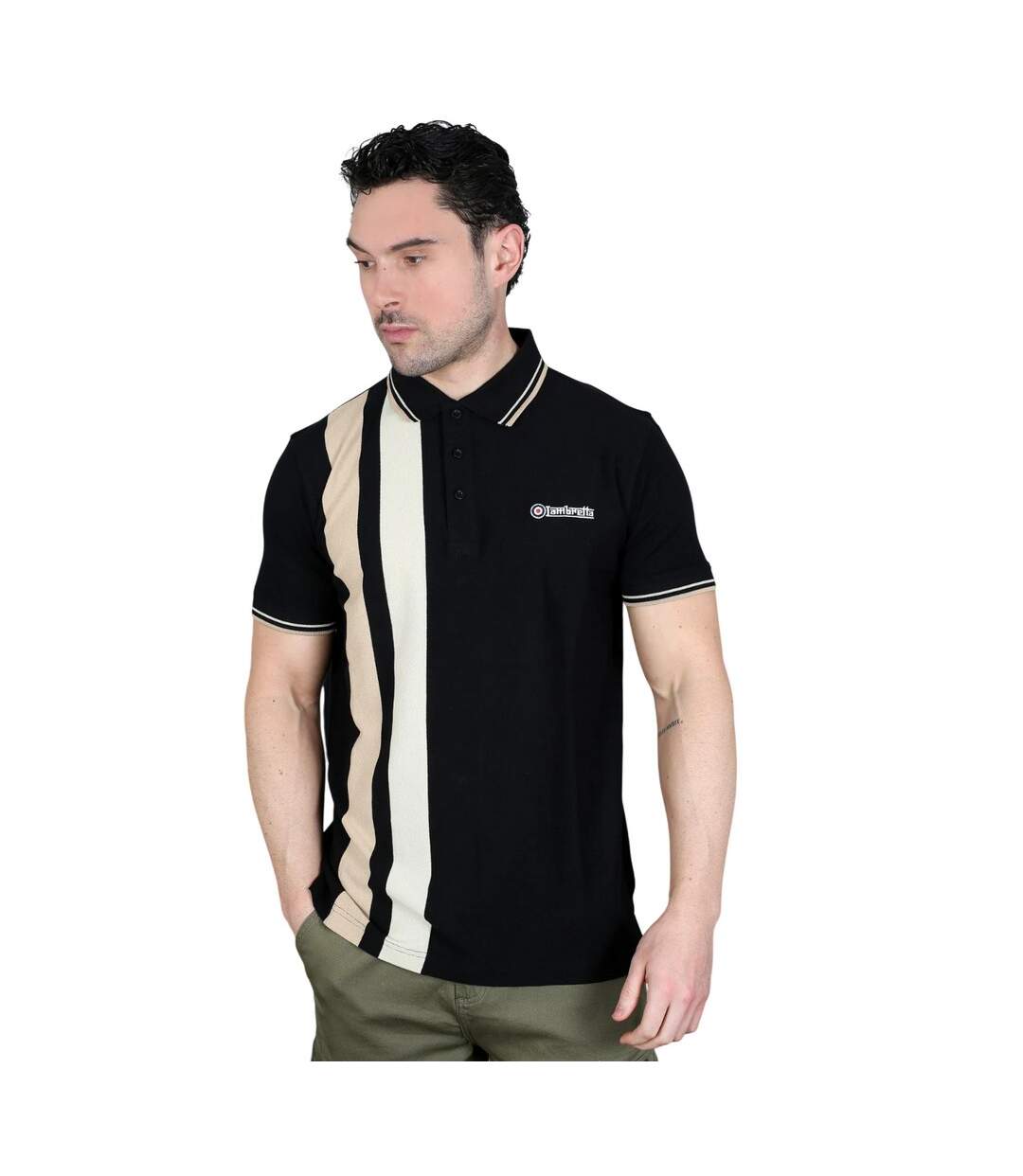 Mens Vertical Stripe Polo Shirt Black Nomad Lambretta-1