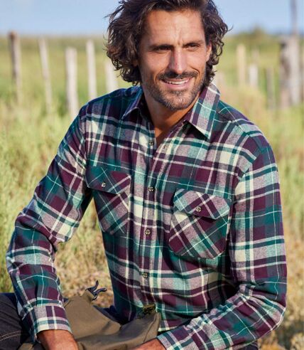 Men's Plum & Green Checked Flannel Shirt