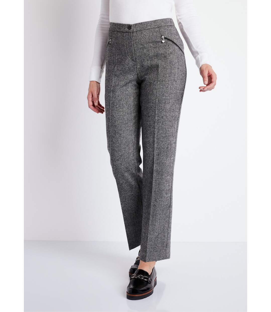 Pantalon droit chevrons ou chiné entrejambe 70 cm-1