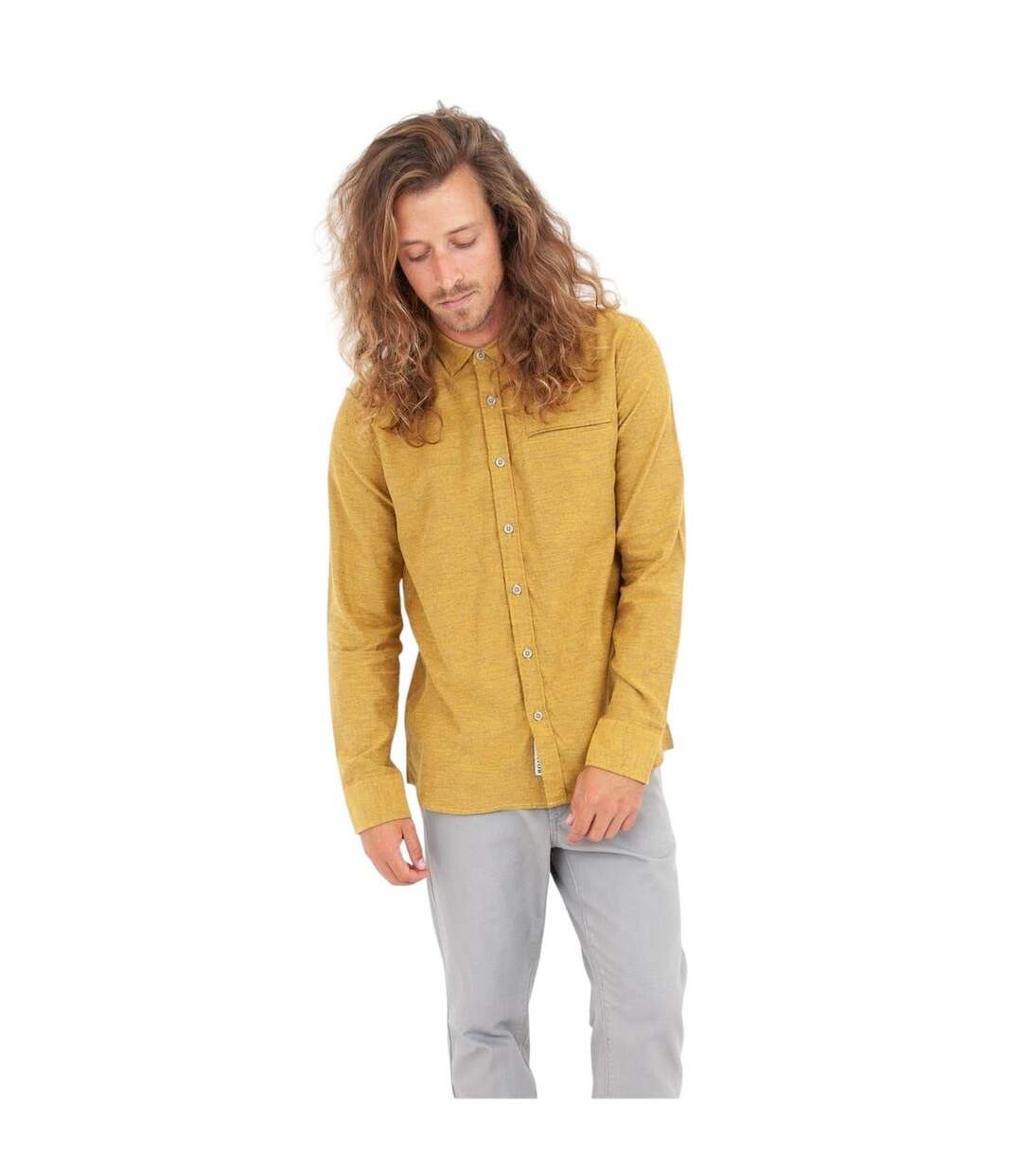 Chemise Manches Longues Homme Jaune Moutarde Roamers-4