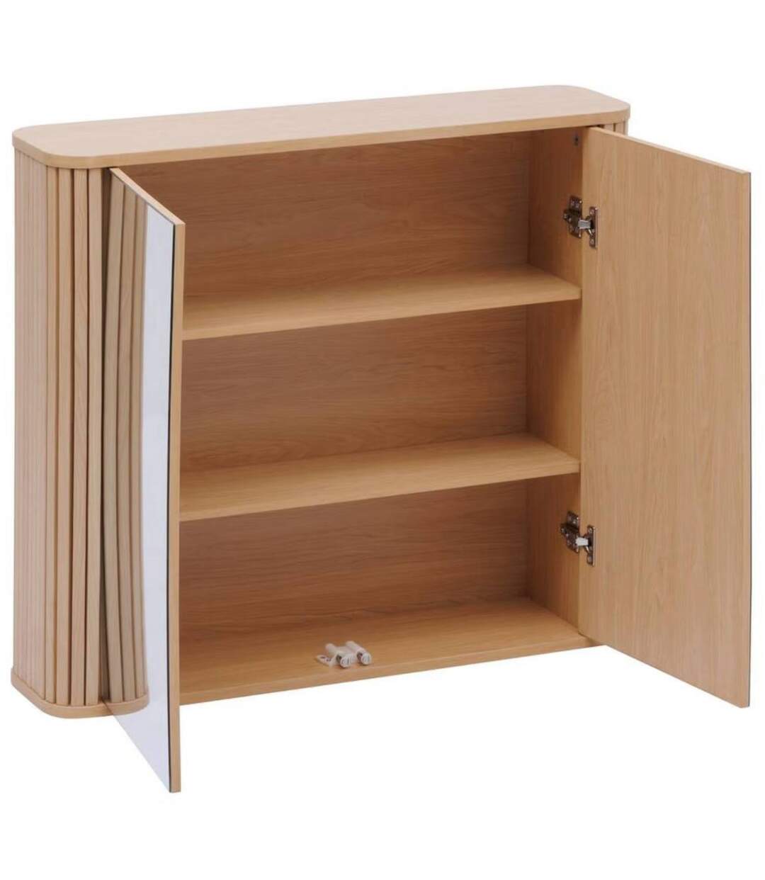 Armoire de salle de bain 2 portes avec miroir effet bois clair LIORA - Beige-3