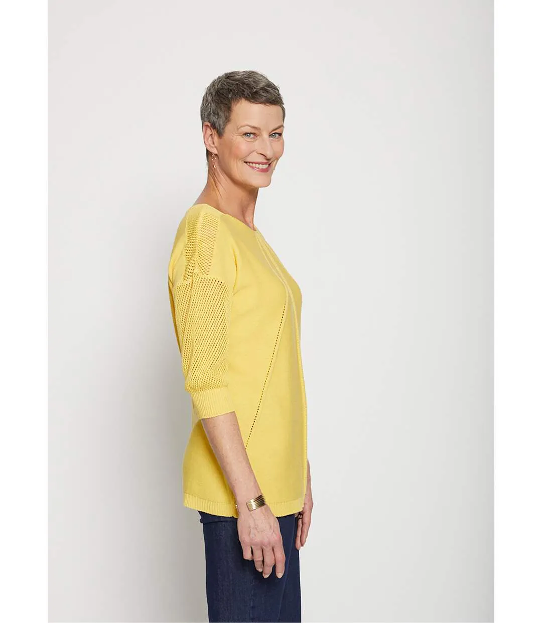 Pull en maille ajourée, manches 3/4-3