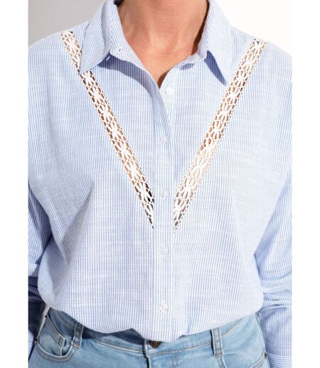 Chemisier rayé long boutonné avec dentelle