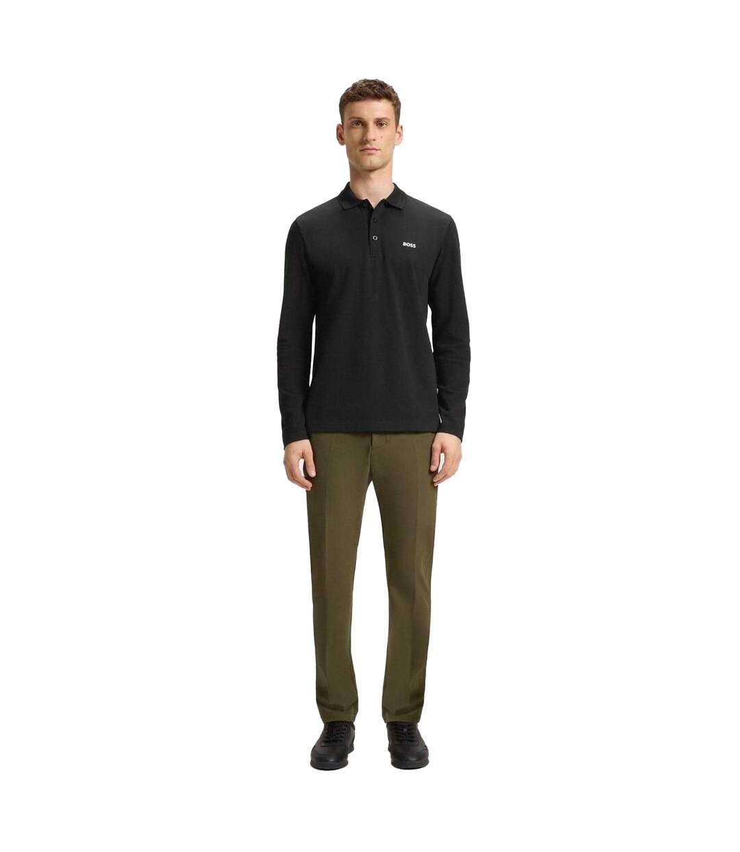 Mens Plisy Long-sleeved Polo Shirt Black Boss-3
