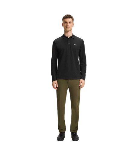 Mens Plisy Long-sleeved Polo Shirt Black Boss