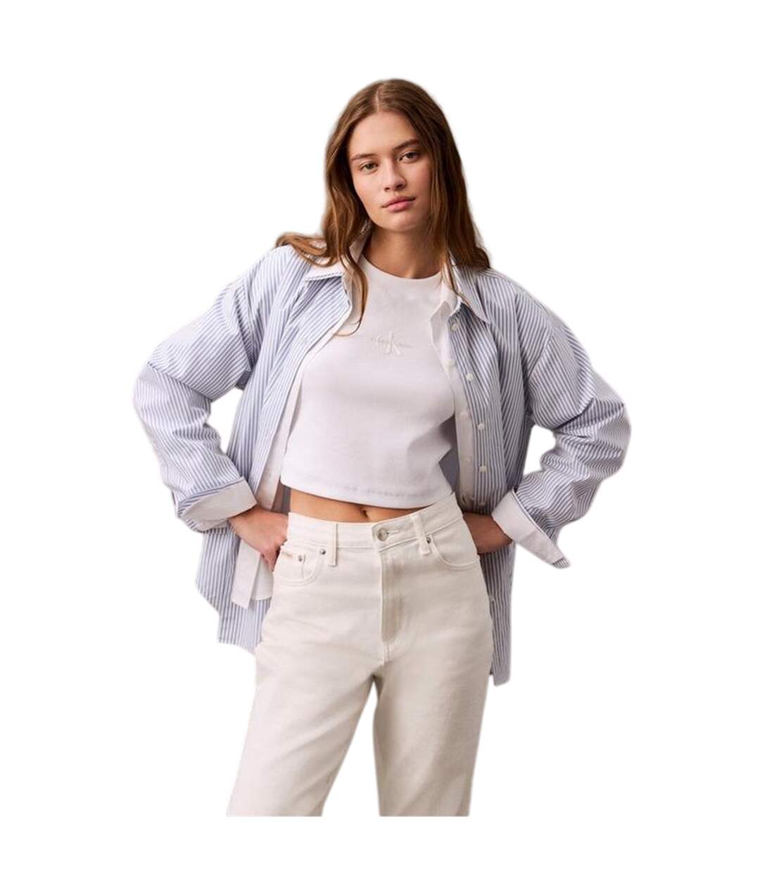 Womens/ladies Mono Logo Ribbed Crop Top White Calvin Klein-4