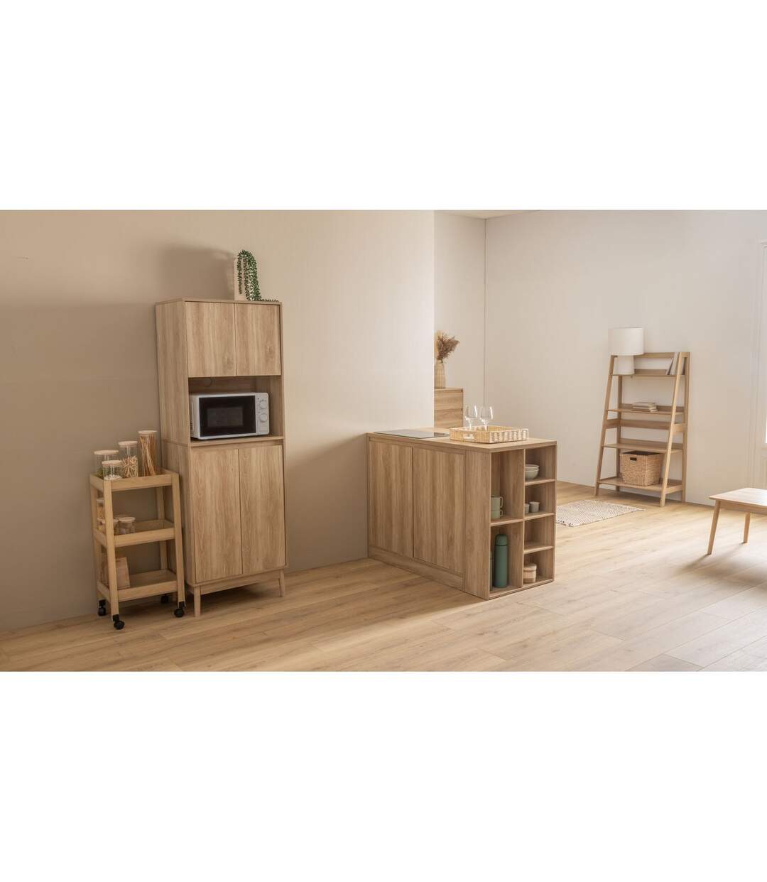 Buffet de cuisine 1 niche et 4 portes effet bois naturel ABANA - Beige-5