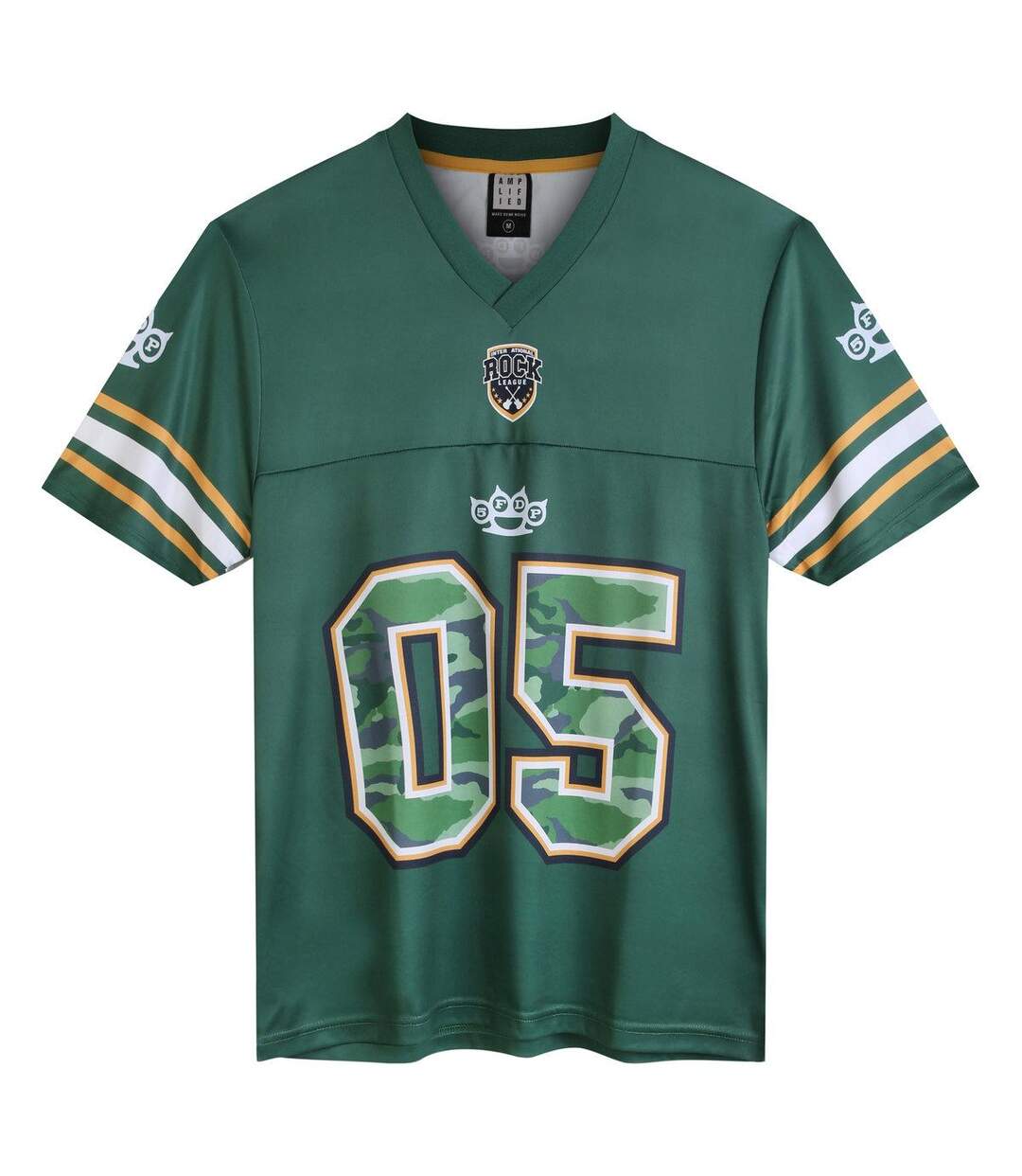 Amplified Mens Int League Five Finger Death Punch American Football Jersey Green/Yellow S Polyester Mens Football Jersey