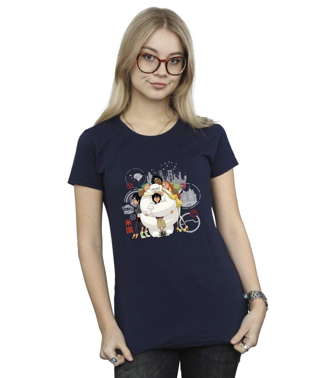 Disney - T-shirt BIG HERO BAYMAX GROUP HUG - Femme (Bleu marine) - UTBI13244-2