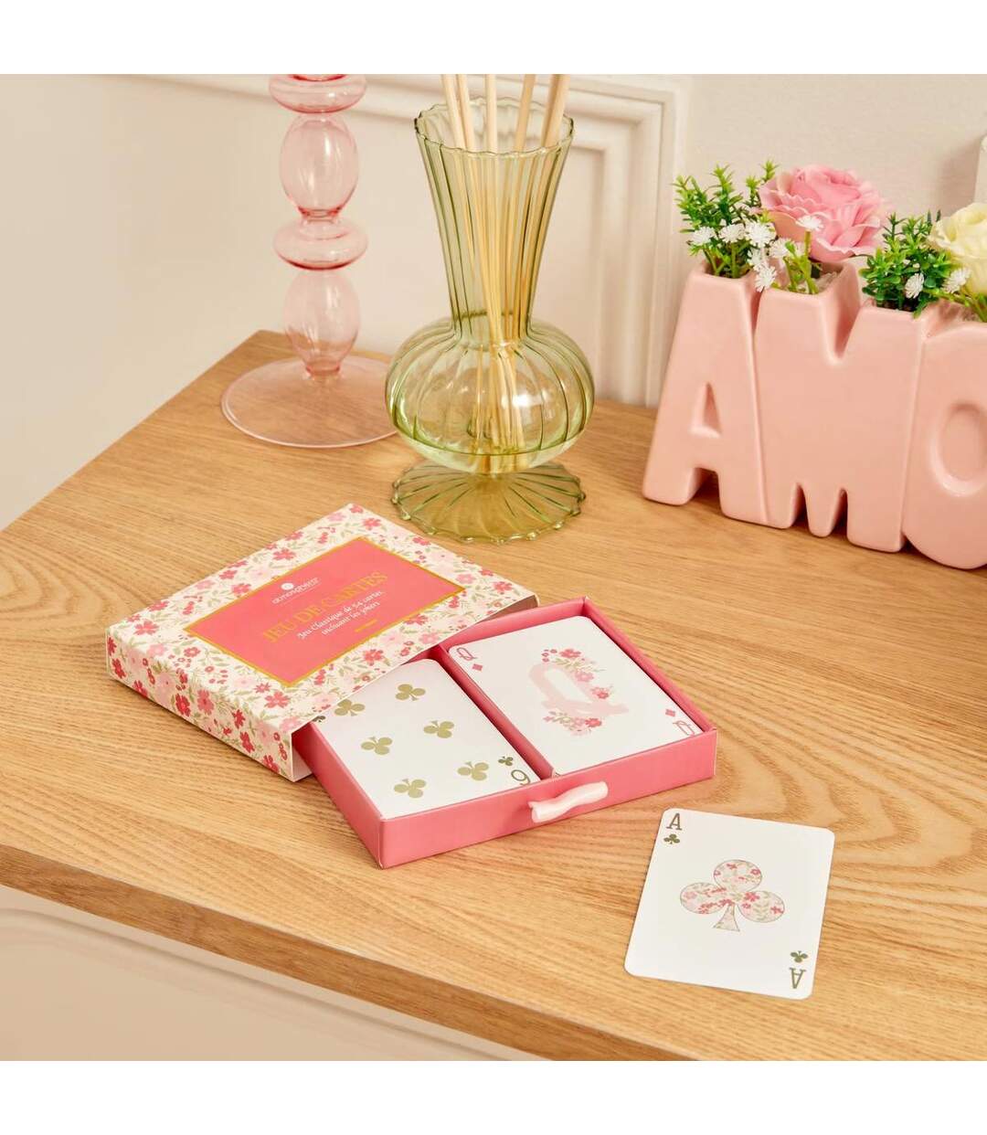 Coffret Jeu de 54 Cartes Fleur 12cm Rose-4
